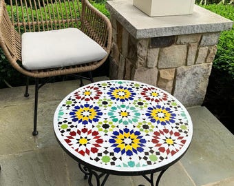 Handmade Mosaic Moroccan Side Table: Outdoor Bistro Table