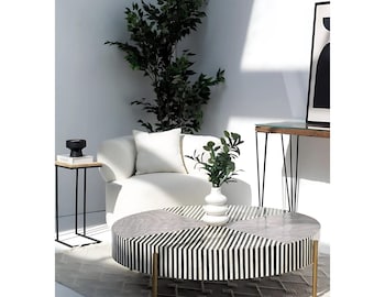 Handmade Bone Inlay Coffee Table: Modern Black and White Striped Accent