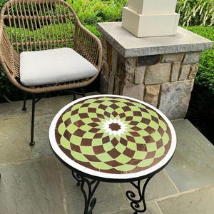 Handmade Moroccan Mosaic Table: Green Brown Patio Coffee Table