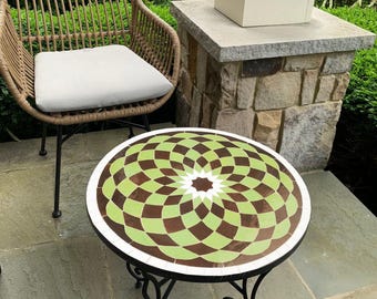 Handmade Moroccan Mosaic Table: Green Brown Patio Coffee Table