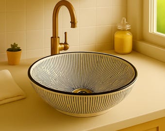 Hand-Painted Moroccan Ceramic Vessel Sink: Boho Bathroom Basin
