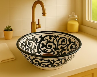 Hand-Painted Moroccan Ceramic Vessel Sink: Boho Bathroom Basin