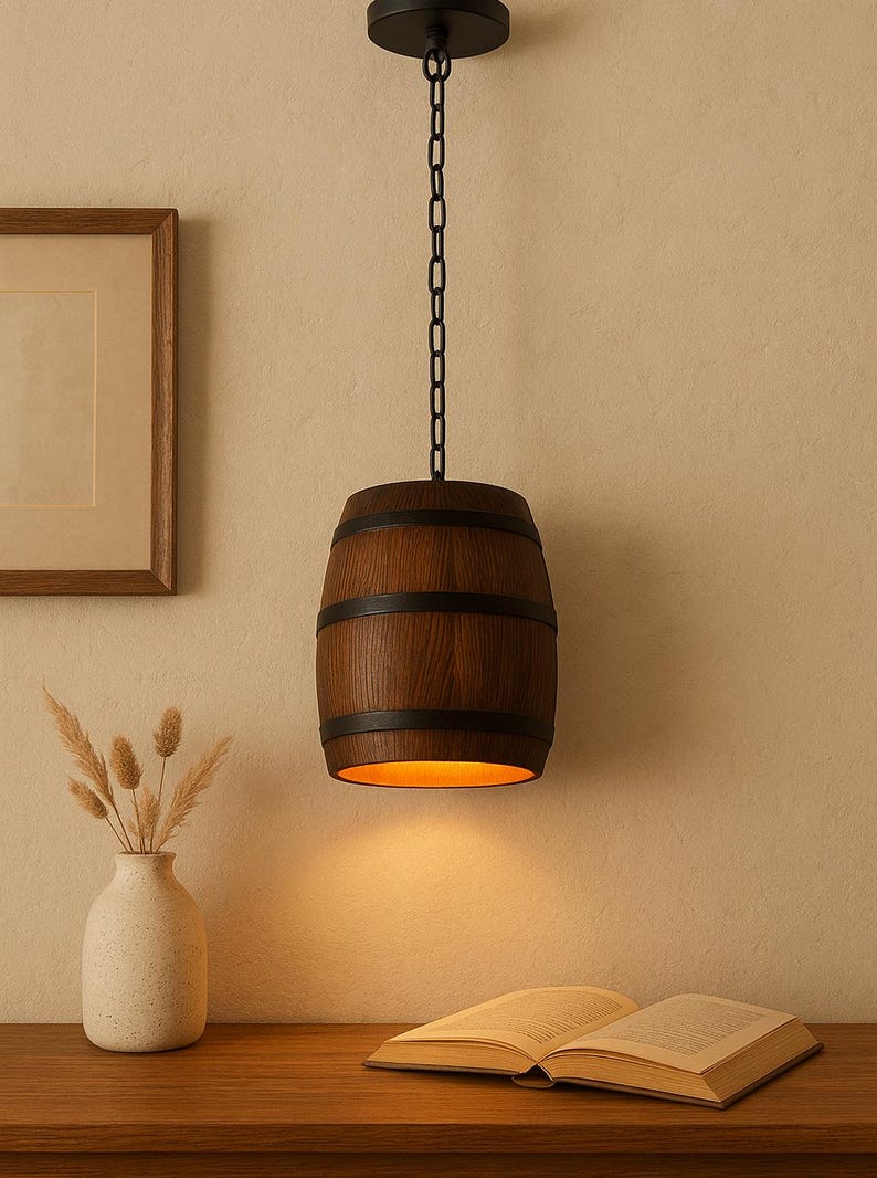 Handmade Rustic Wood Wine Barrel Pendant Light - Vintage Style - Etsy