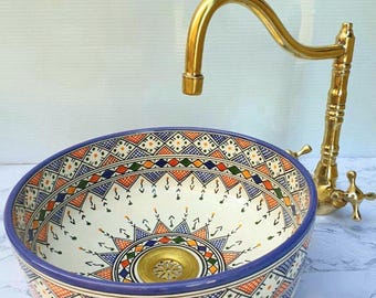 Hand-Painted Moroccan Vessel Sink: Artisan Ceramic Bathroom Basin