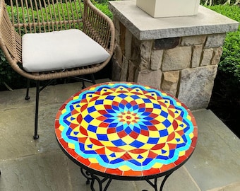 Handmade Moroccan Mosaic Side Table: Outdoor Patio Decor