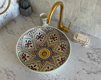 Handmade Moroccan Vessel Sink: Painted Ceramic Bathroom Basin