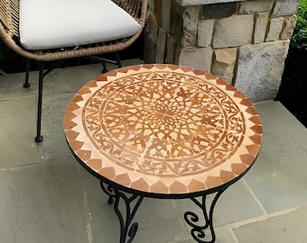Handmade Moroccan Mosaic Side Table: Unique Patio Decor