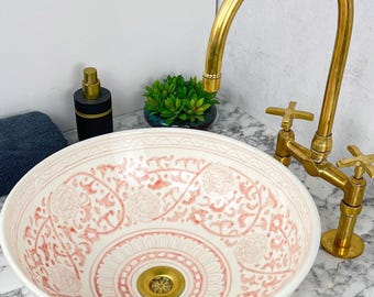 Hand-Painted Moroccan Vessel Sink: Pink Ceramic Bathroom Basin