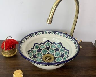 Handmade Moroccan Ceramic Vessel Sink: Crystalline Glaze Bathroom Lavabo