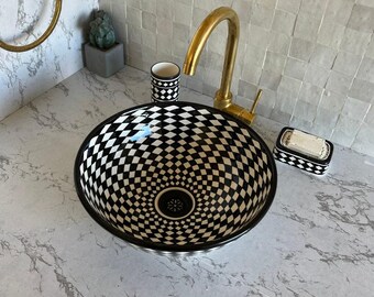 Handmade Moroccan Vessel Sink: Crystalline Glaze Ceramic Basin