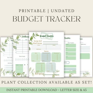 Planificador de presupuesto / Seguimiento de presupuesto / Ahorros / Metas / Ingresos / Gastos / A5 / Carta / Tema de plantas / Descarga digital / Imprimible