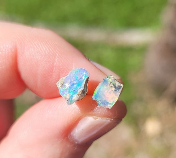 Prong-set teardrop opal stud earrings by Melissa Joy Manning | Finematter