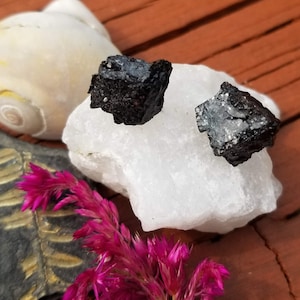 Black tourmaline raw earrings studs