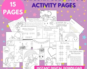 Pages de coloriage et d'activité de licorne pour les enfants et les adolescents, 15 pages de coloriage imprimables de licorne, activités de licorne, fête d'anniversaire de filles, numérique