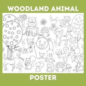 Digitales Ausmalplakat zum Ausdrucken für Kinder, Waldtier zum Ausmalen, Größe 36 x 24, Waldtier Ausmalaktion