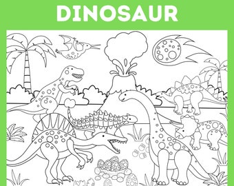 Dinosaur digital coloring poster for kids, Printable Dino coloring poster, Digital Download Kids coloring poster, x-large 32x24, fun gift