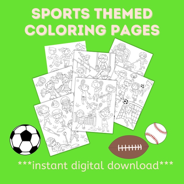 Sports coloring pages for kids, printable coloring pages, coloring pages for kids, sports birthday party activity, birthday party activity