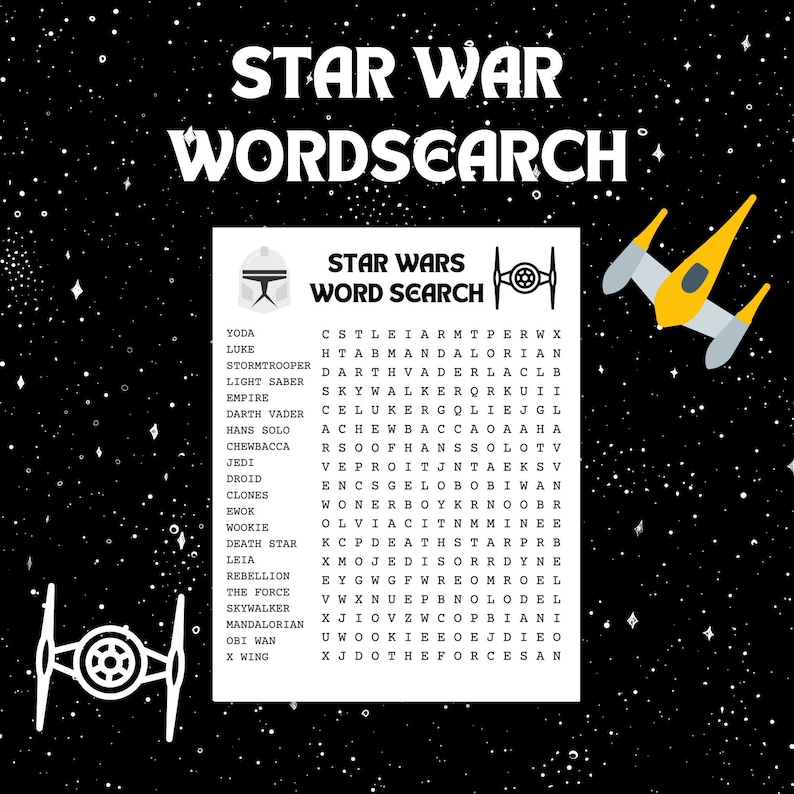 Star Wars Themed Word Search Words Search for Kids Star Wars Etsy