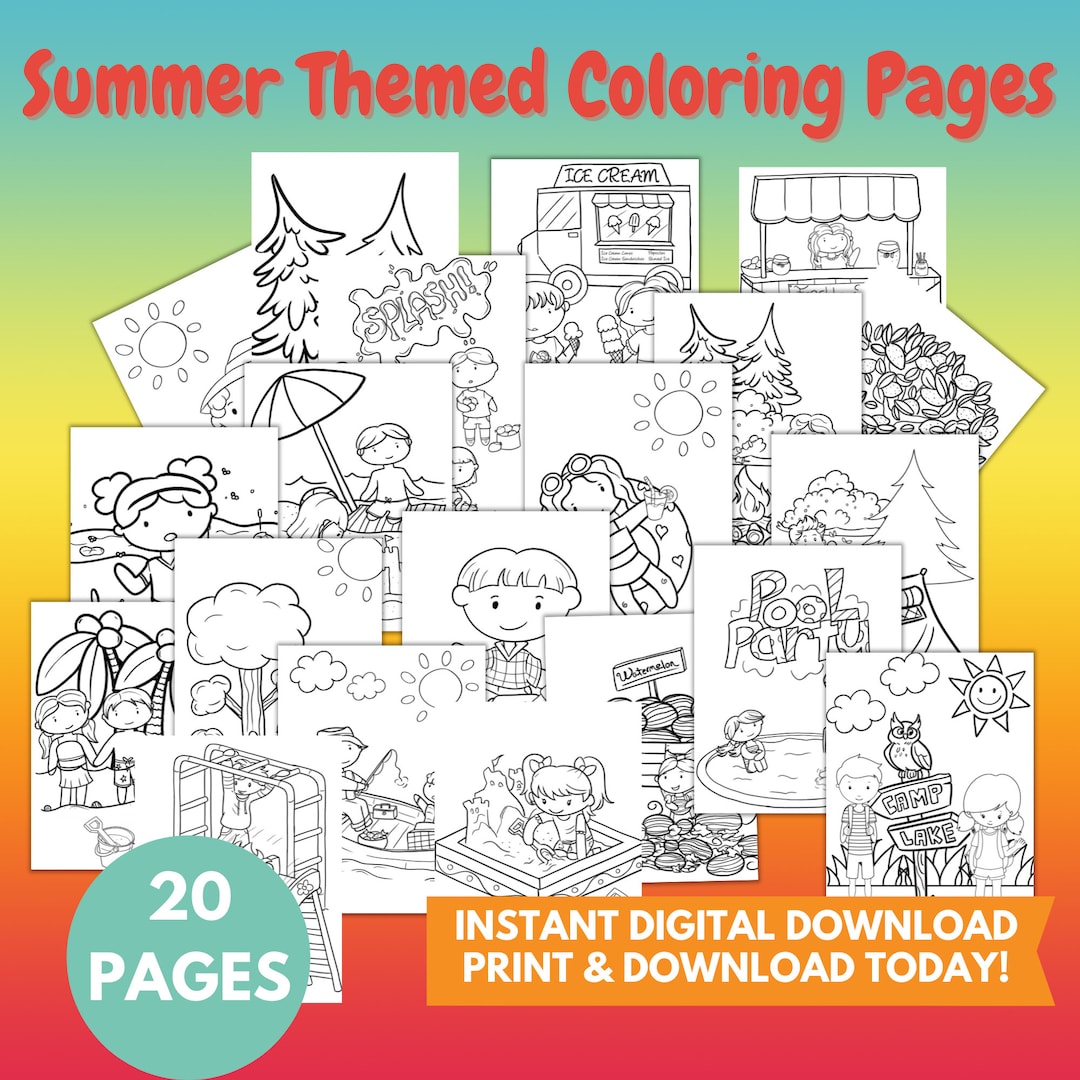 Summer Coloring Pages, 20 Printable Summer Themed Coloring Pages for