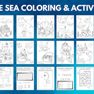 Under the Sea Coloring and Activity Pages for Kids, Mermaid Coloring pages, Sea Life Printable Coloring Pages, Digital Download