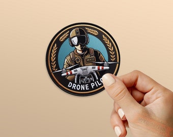 Drone Pilot Patch Style Sticker, Gift For Drone Pilots, MacBook Decal, Birthday Gift, Weatherproof, Gift Idea