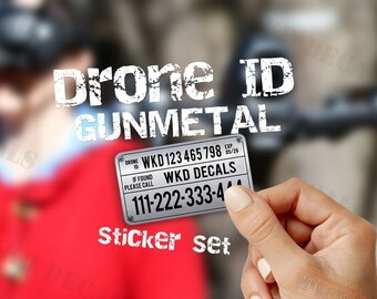 Drone Sticker Set - (Set of 4 Stickers) Gunmetal finish, Registration Decals for drone identification