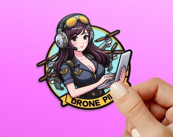 Anime Drone Pilot, Gift For Drone Pilots, MacBook Decal, Birthday Gift, Weatherproof, Gift Idea