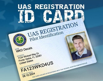FAA Pilot Certification Card - UAS Registration Card, United States Drone Card, FAA Drone Card.
