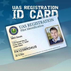 FAA Pilot-certificeringskaart - UAS-registratiekaart, United States Drone Card, FAA Drone Card.