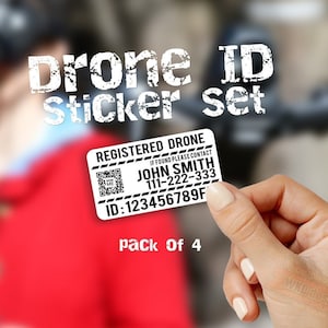 Conjunto de adesivos para drones - (Conjunto de 4 adesivos) Adesivos de registro com QR Code para identificação do drone