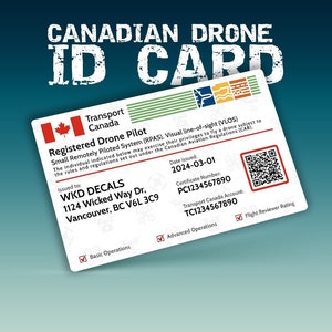 Cartão de piloto de drone canadense, piloto de drone certificado, piloto de drone registrado, Canadá