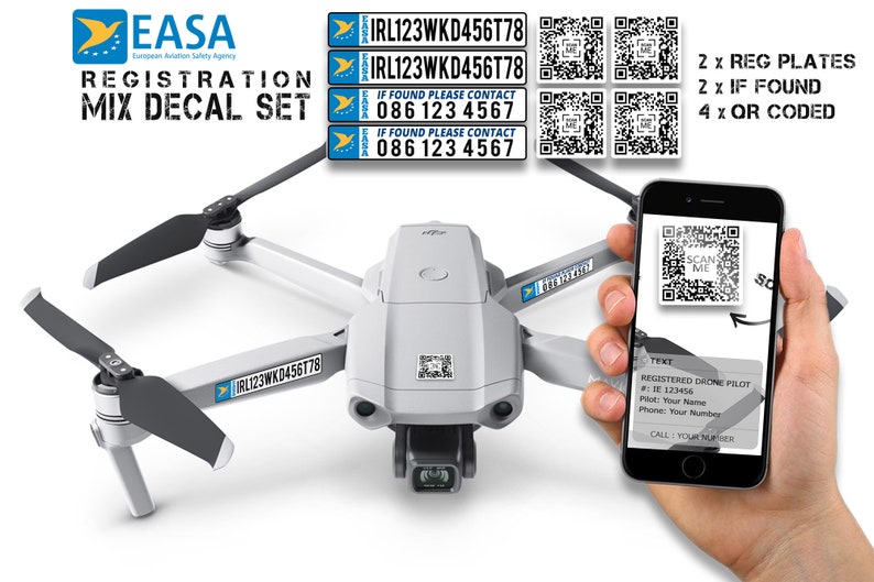 Set of Mixed EASA Required Drone Registration Number Decal Set image 1