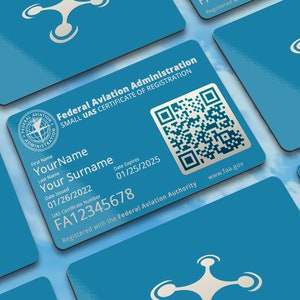 Cartão de identificação de registro de operador de drone FAA - personalizado, alumínio, gravado a laser, piloto de drone