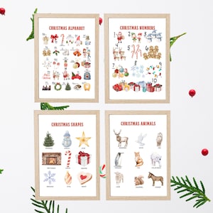 Póster educativo de Navidad con los números del alfabeto ABC 123, decoraciones navideñas, educación en casa, aula, descarga digital, preescolar Montessori