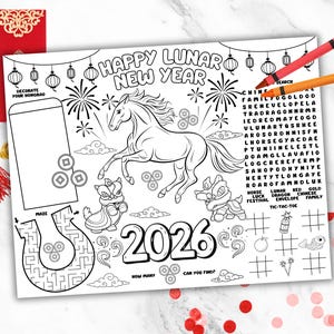 2026 Chinese New Year Year of the Horse Coloring Educational Worksheet, Classroom or Homeschool Activity, CNY Activity Sheet, Lunar New Year