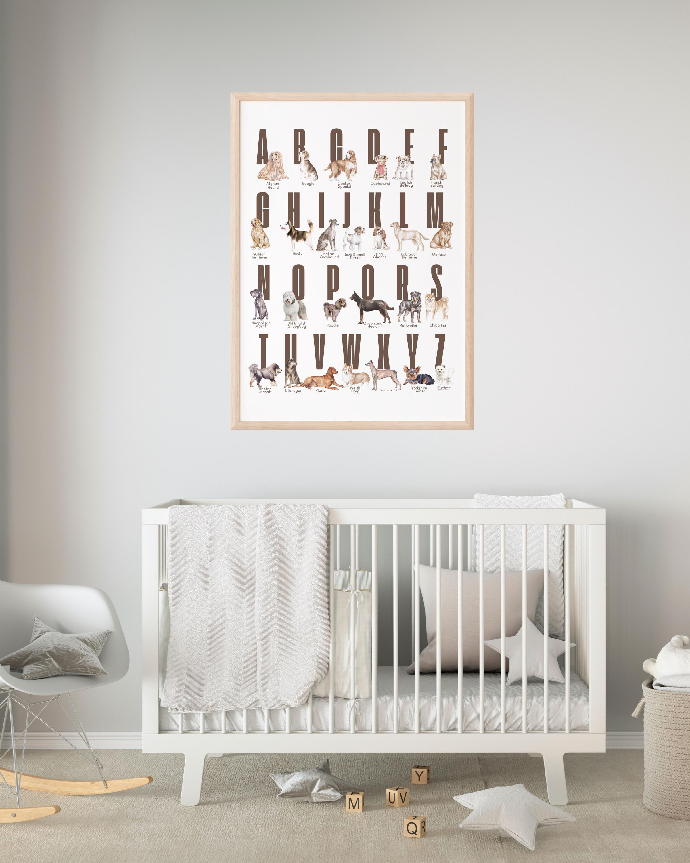 Dog Alphabet Poster, ABC Animals Watercolor, Dog Breed Alphabet Nursery ...