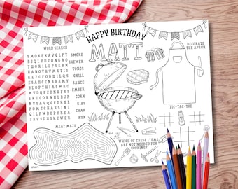 Printable BBQ Coloring Placemat, Editable BBQ Party Coloring Page, Barbecue Party Activity, Summer Party Games, BBQ Party Favor, Grill Party