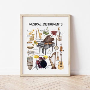 Musical Instruments Poster, Kids Educational Poster, Kids Wall Art Room Decor, Musical Instruments Chart, Montessori Instruments Learning
