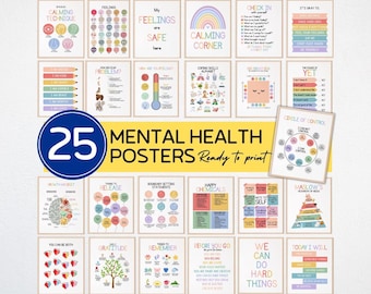 Kids Mental Health Bundle, Therapy Office Decor, Classroom Decor Calming Corner Posters, Growth Mindset, Anxiety Bundle, School Counselor
