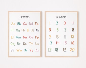 Rainbow Alphabet Poster, ABC Printable, Educational Wall Art, ABC Poster, Number Chart, Montessori Classroom, Back to School, Homeschool