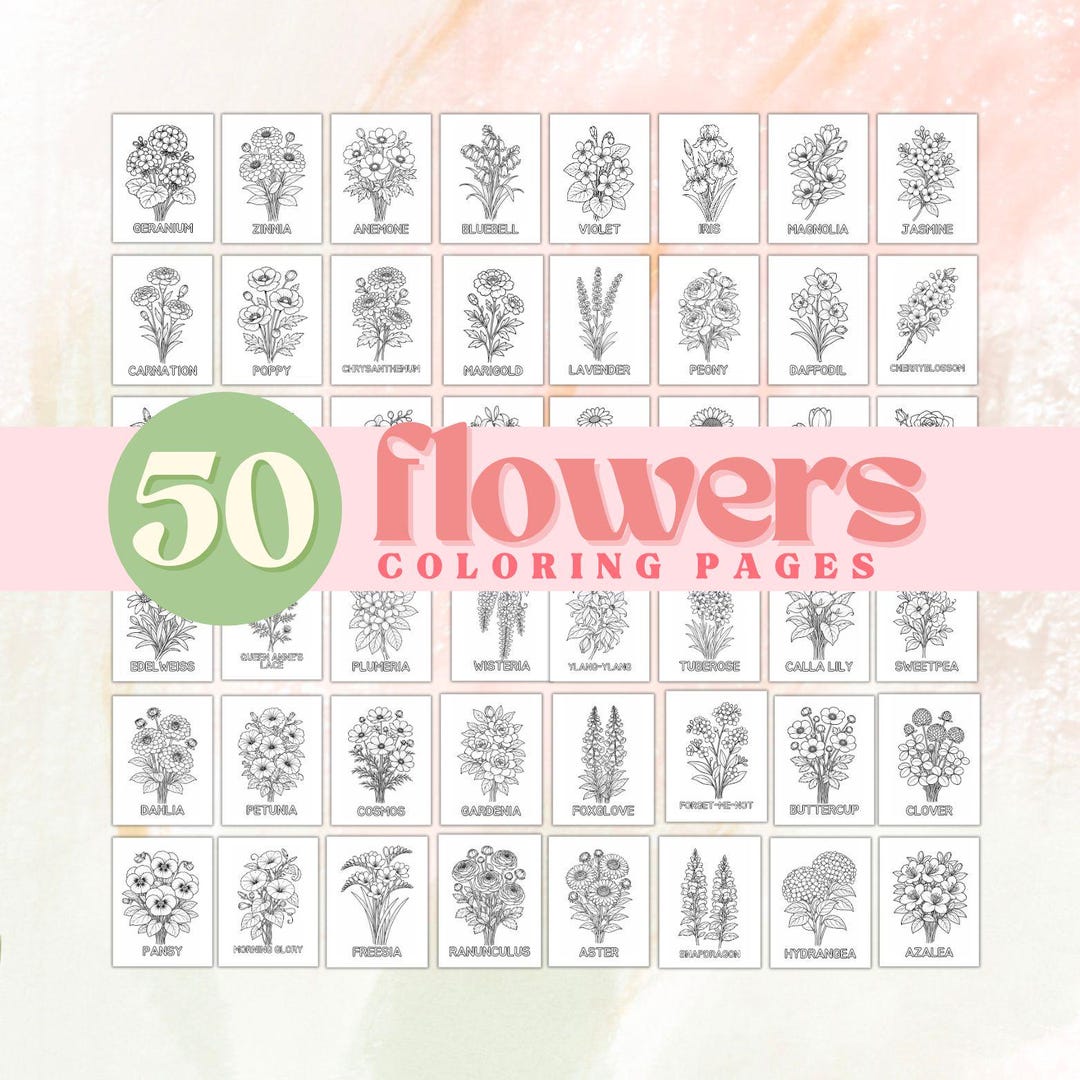 50 Flower Coloring Pages, Botanical Flowers Coloring Book, Printable ...