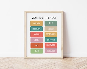 Rainbow Months of the Year Poster, Months of the Year Educational Poster, Printable Months of the Year, Nursery Print, Educational Wall Art
