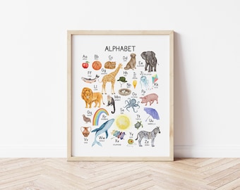 Printable Alphabet Poster, Kids Alphabet Chart, Rainbow Alphabet Educational Poster for Classroom, Educational Wall Art, ABC Poster Nursery