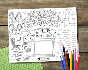 Personalized Family Reunion Coloring Page, Family Reunion Activity Placemat, Family Gathering Mat, Kids Coloring Page, Family Activity Sheet