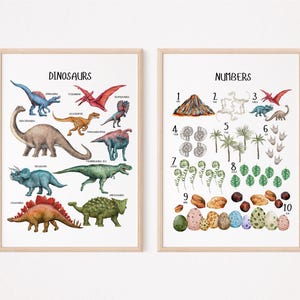 Impresión de dinosaurios, arte de pared para niños, decoración de dormitorio infantil, carteles educativos de dinosaurios, póster Montessori, impresiones de educación en el hogar, guardería de dinosaurios
