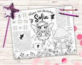 Fairy Coloring Placemat, Editable Fairy Birthday Party Mat, Enchanted Garden Coloring Activity Sheet, Kids Coloring Page, Fairy Party Favor