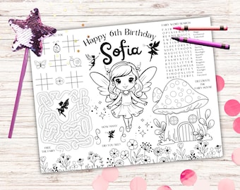 Fairy Coloring Placemat, Editable Fairy Birthday Party Mat, Enchanted Garden Coloring Activity Sheet, Kids Coloring Page, Fairy Party Favor