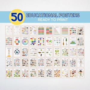 Set of 50 Educational Posters, Learning Educational Prints, Homeschool Printables, Montessori Classroom Decor, Preschool Education