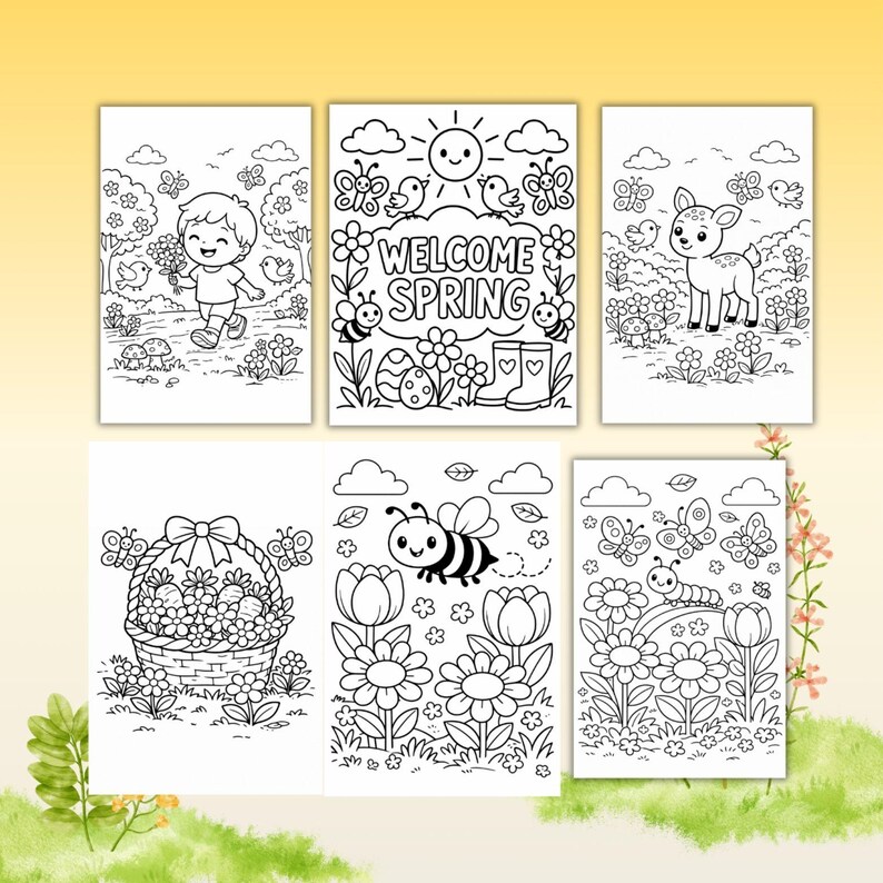 50 Spring Coloring Pages, Spring Coloring Book, Spring Coloring Sheets ...