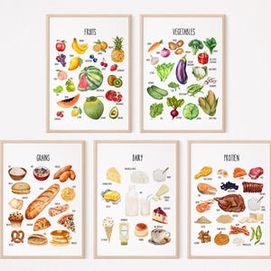 5 Lebensmittelgruppen Poster, Kinder Essen Lernposter druckbar, Lebensmittelgruppen Diagramme, Nährwertangaben Poster, Lebensmittel Poster, Montessori Poster